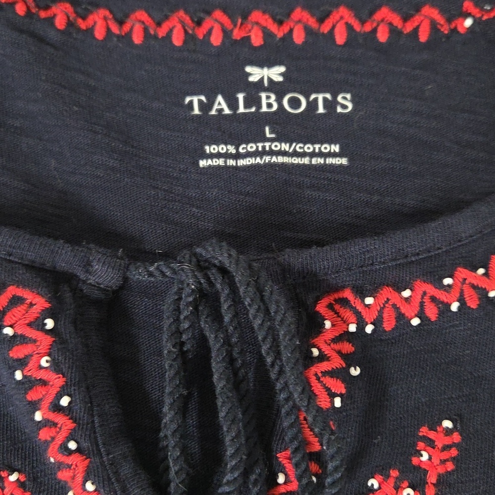 Embroidered Black and Red Women's Top Talbots Size Large 100 Cotton - Picture 3 of 6